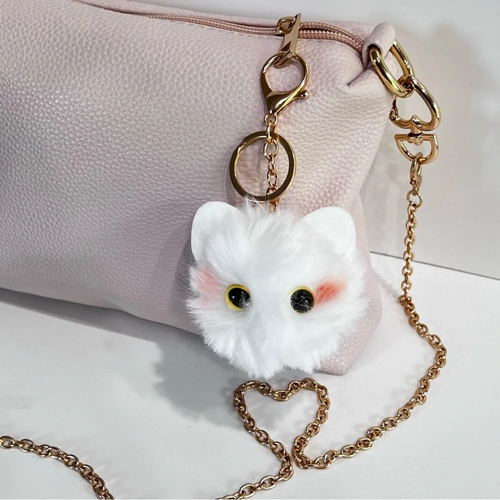 White and Pink Cat 🐈 Bag Charm Keychain Accessory